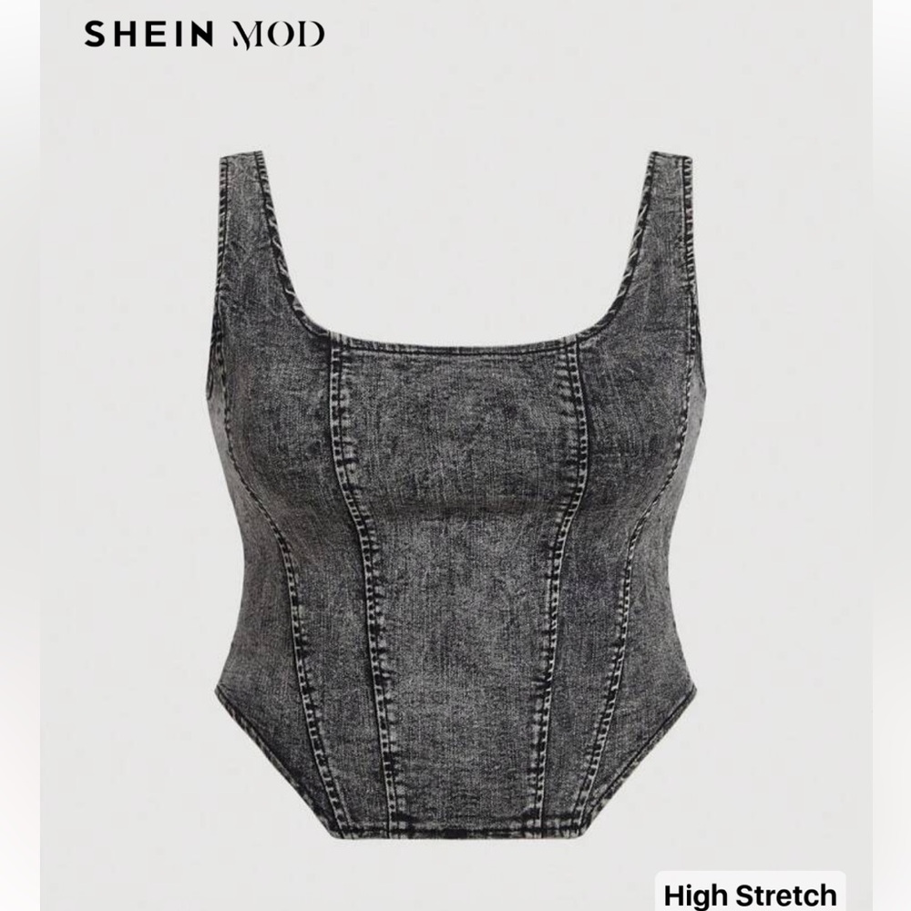 SHEIN Dark Charcoal/Washed Distressed Black High Stretch Women's Top